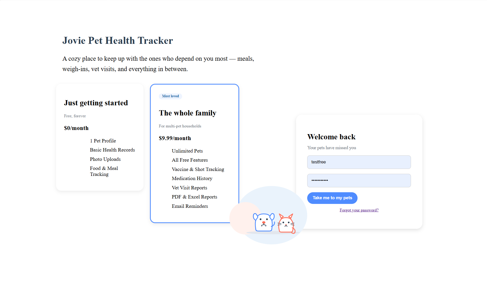 Jovie login and pricing page