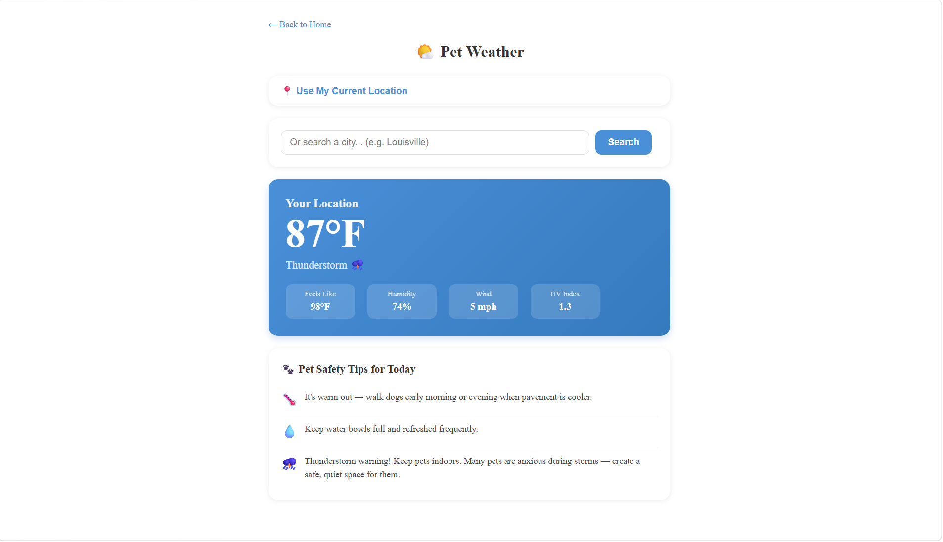 Jovie pet weather page